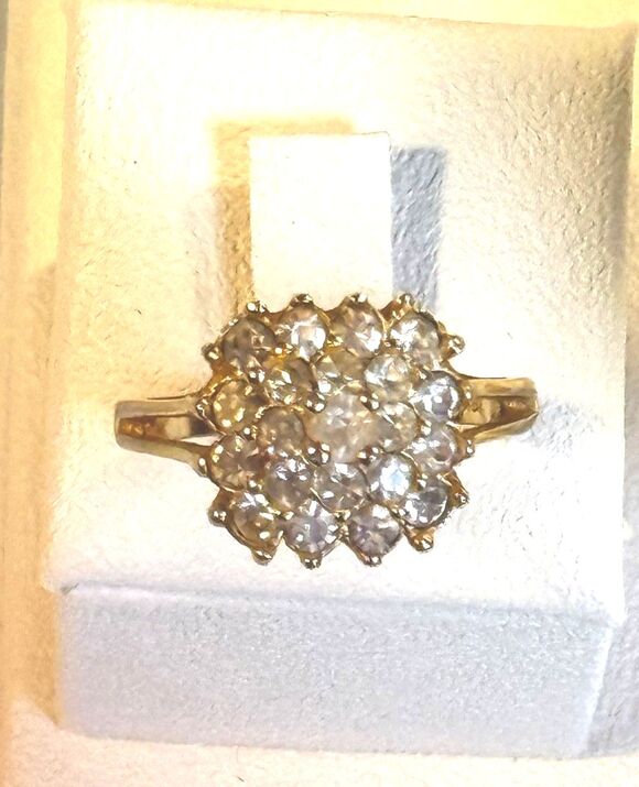 Jewelry - Vintage 18K HGE Rhinestone Tiered Cluster Cocktail Ring 9⁠